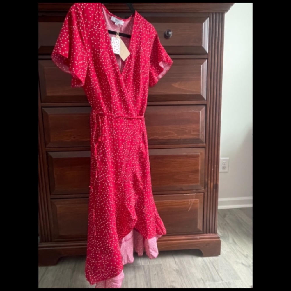 RIHOAS Red Polka Dot Wrap Midi Dress